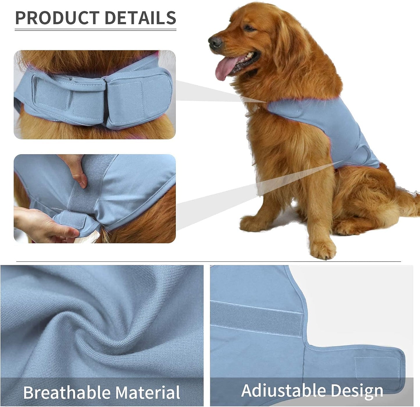 CalmPaws™ Breathable Thunderstorm Dog Shirt – Anxiety-Relief Vest Wrap, Calming Coat for Puppies and Adult Dogs (M, Blue)