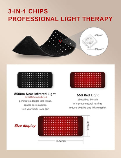 LumaRelief™ 120-LED Red Light Therapy Belt - 5-Level Vibration Massage & Pulsed Infrared for Body, Waist & Back Pain Relief & Improved Healing