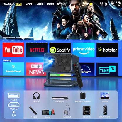 CineFlare™ 5G WiFi & Bluetooth Native 1080P Projector – 18000LM, 150" Display, 4K Support for an Immersive Home Theater Experience