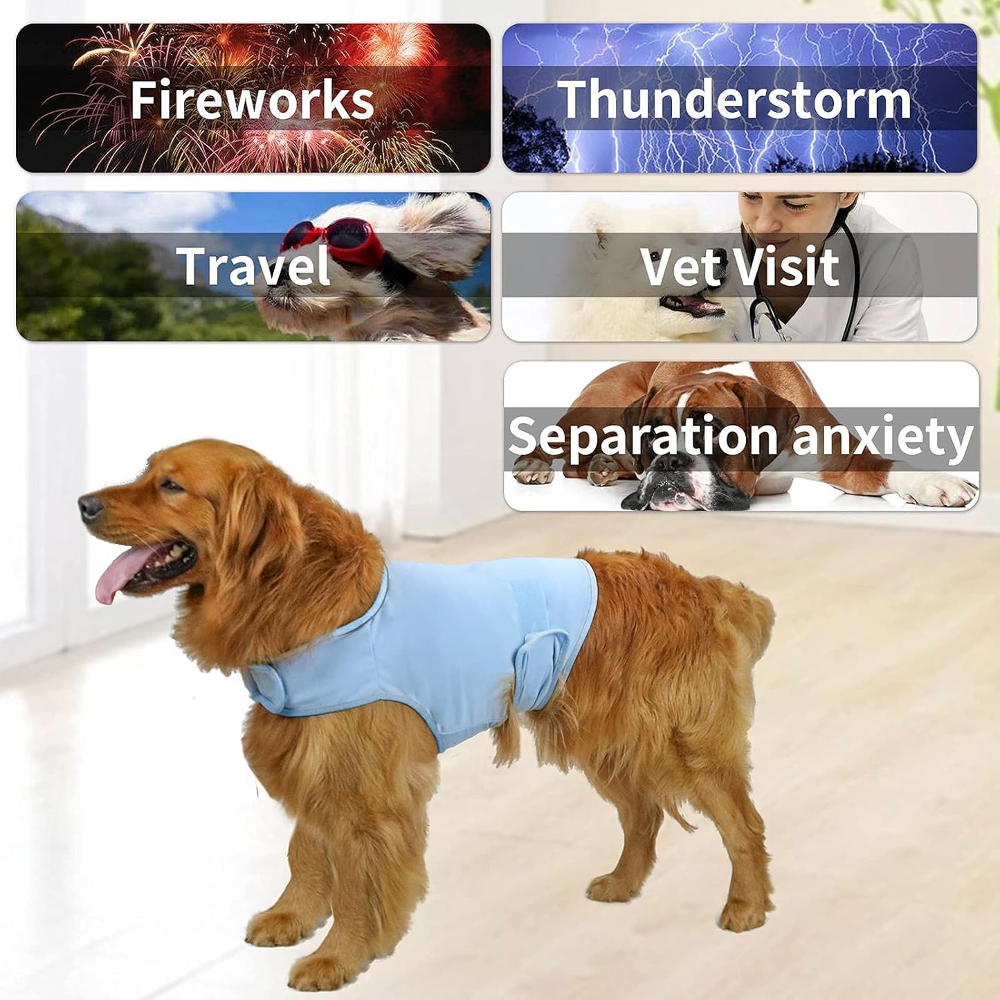 CalmPaws™ Breathable Thunderstorm Dog Shirt – Anxiety-Relief Vest Wrap, Calming Coat for Puppies and Adult Dogs (M, Blue)