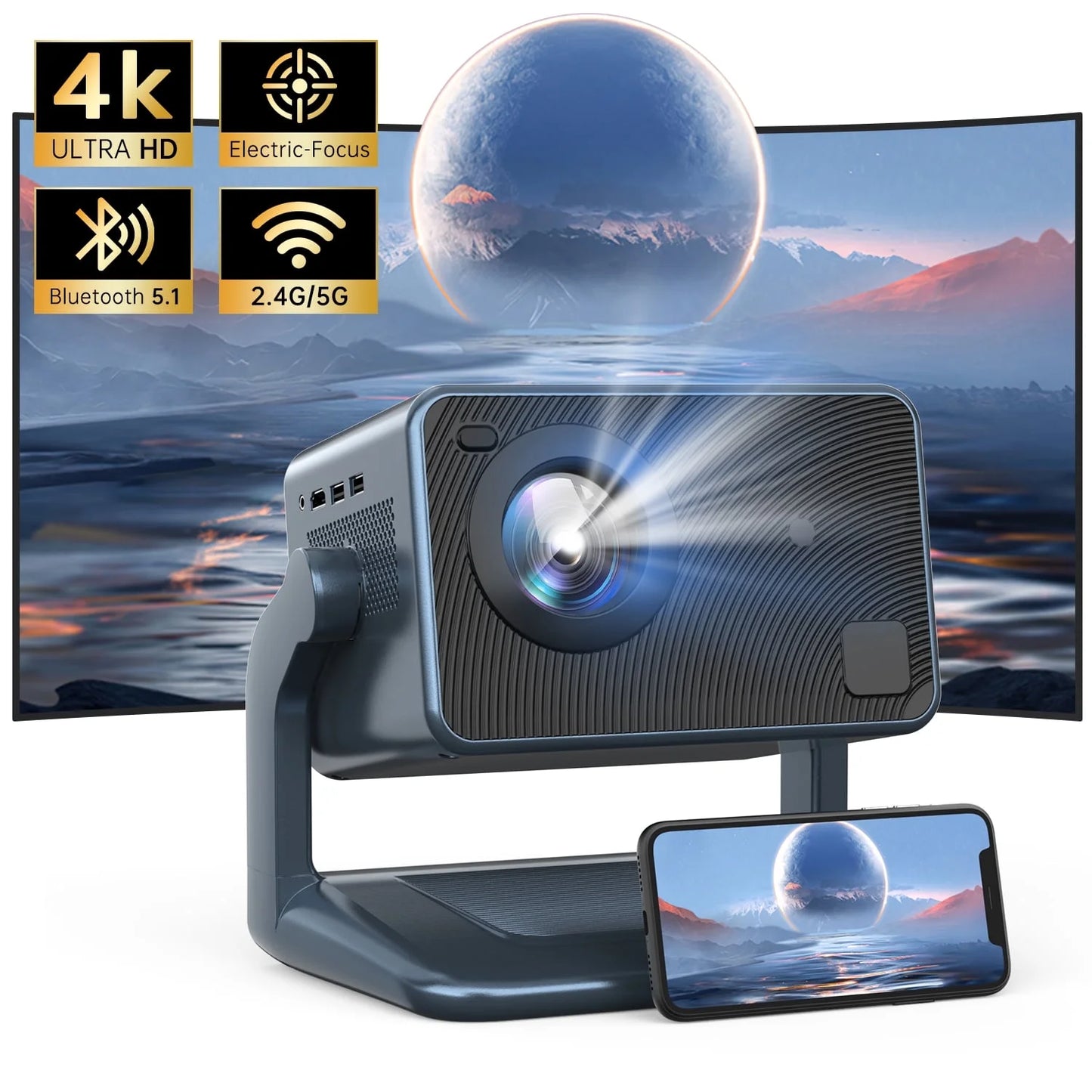 CineFlare™ 5G WiFi & Bluetooth Native 1080P Projector – 18000LM, 150" Display, 4K Support for an Immersive Home Theater Experience